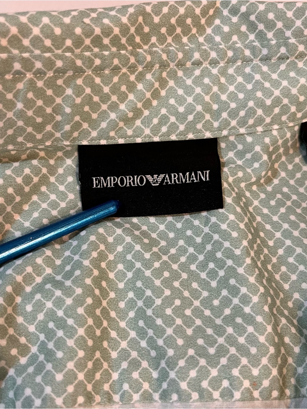 Emporio Armani Preppy Mint Green Geometric Print Dress Shirt - Picture 3 of 6